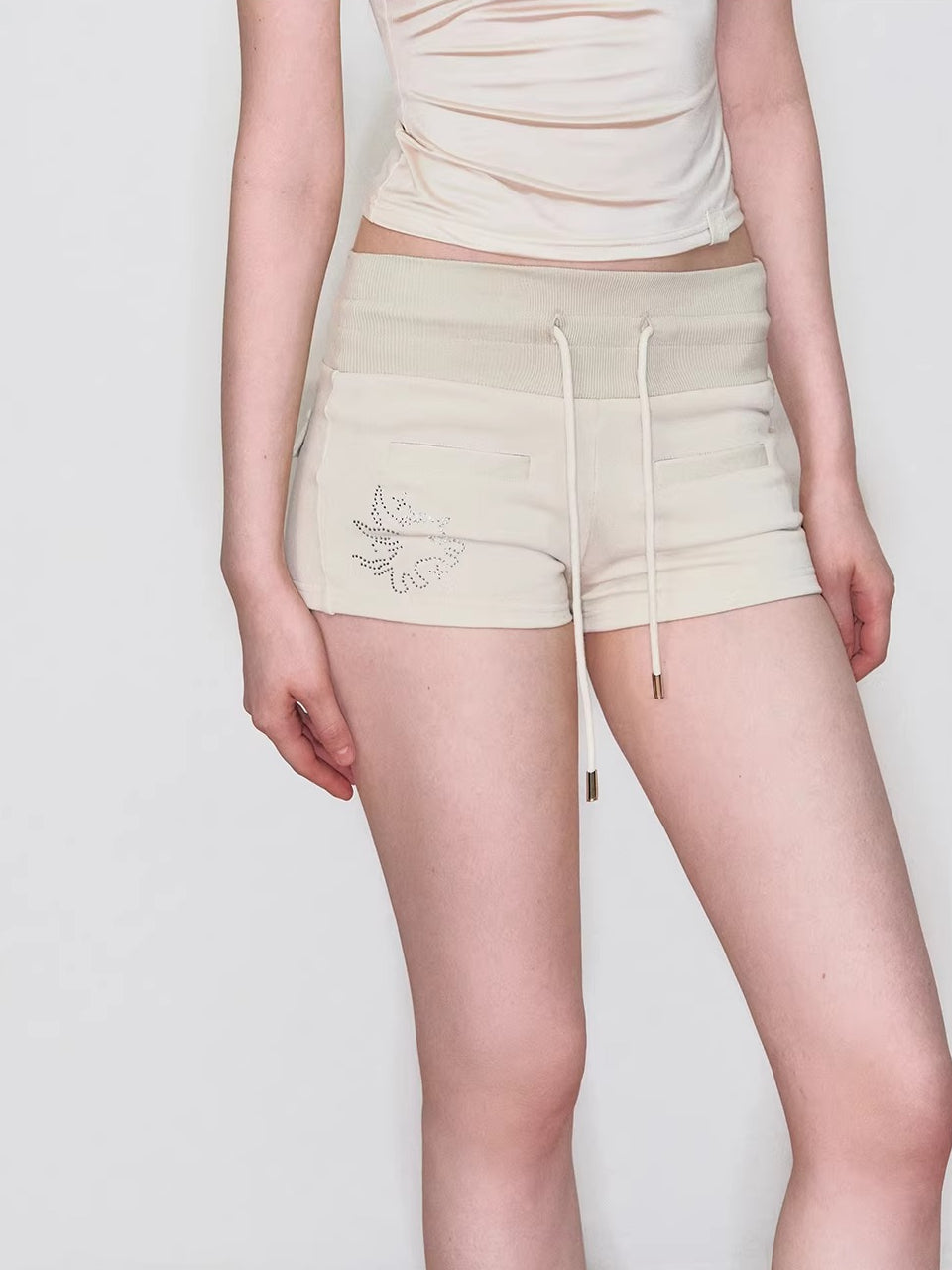 Embroidered Rhinestones Hoodie &amp; Shorts Set