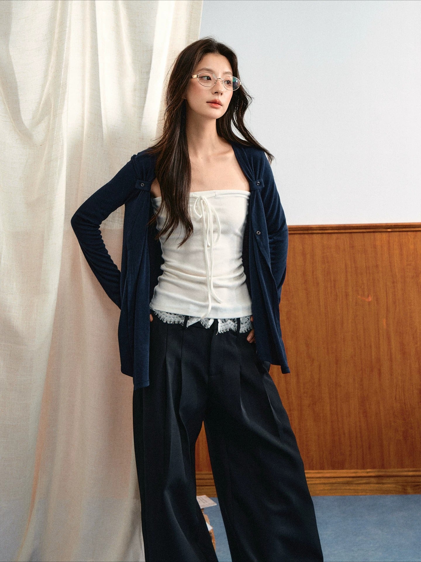 Tie Bust Knit Cardigan Set