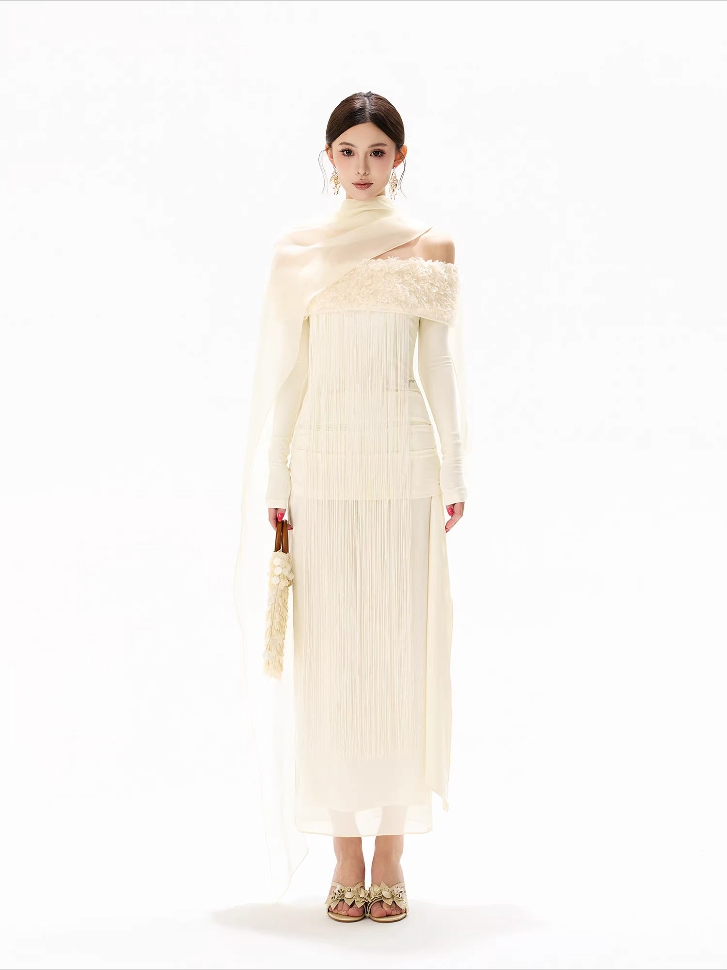 Feather Sequin Off-Shoulder Dress