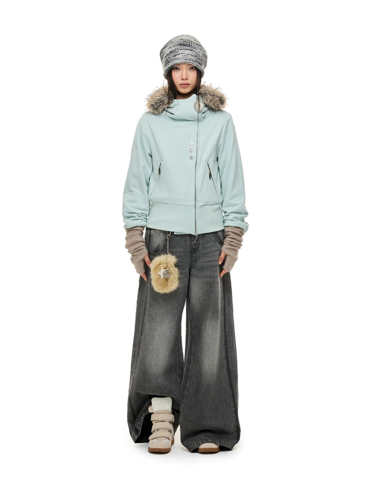 Hooded Cropped Fur Trim Jacket