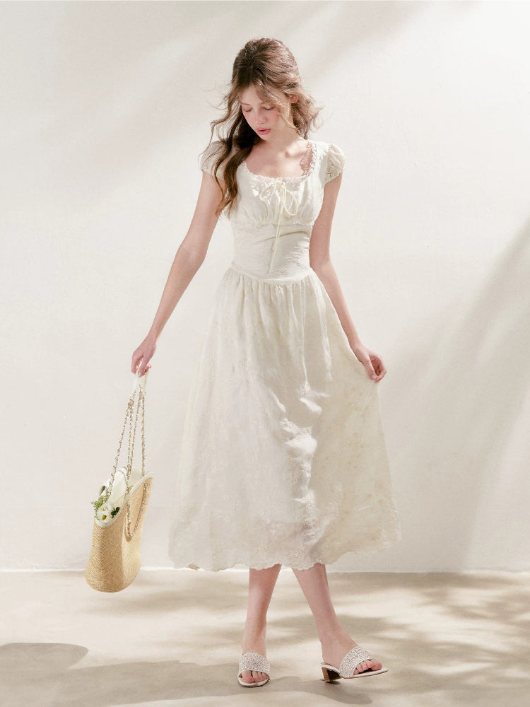 Embroidered Lace Midi Dress