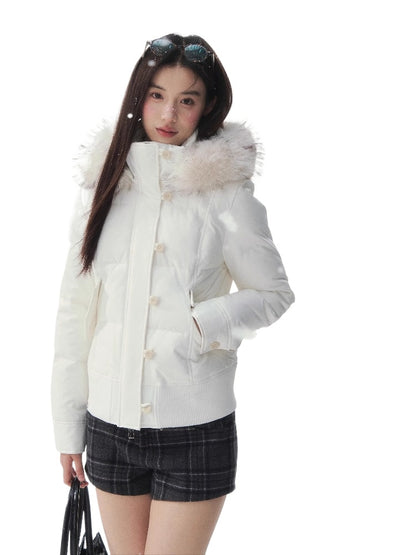 "Snowbound Realm" White Down Puffer Jacket