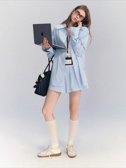 Striped Shirt Shorts Set