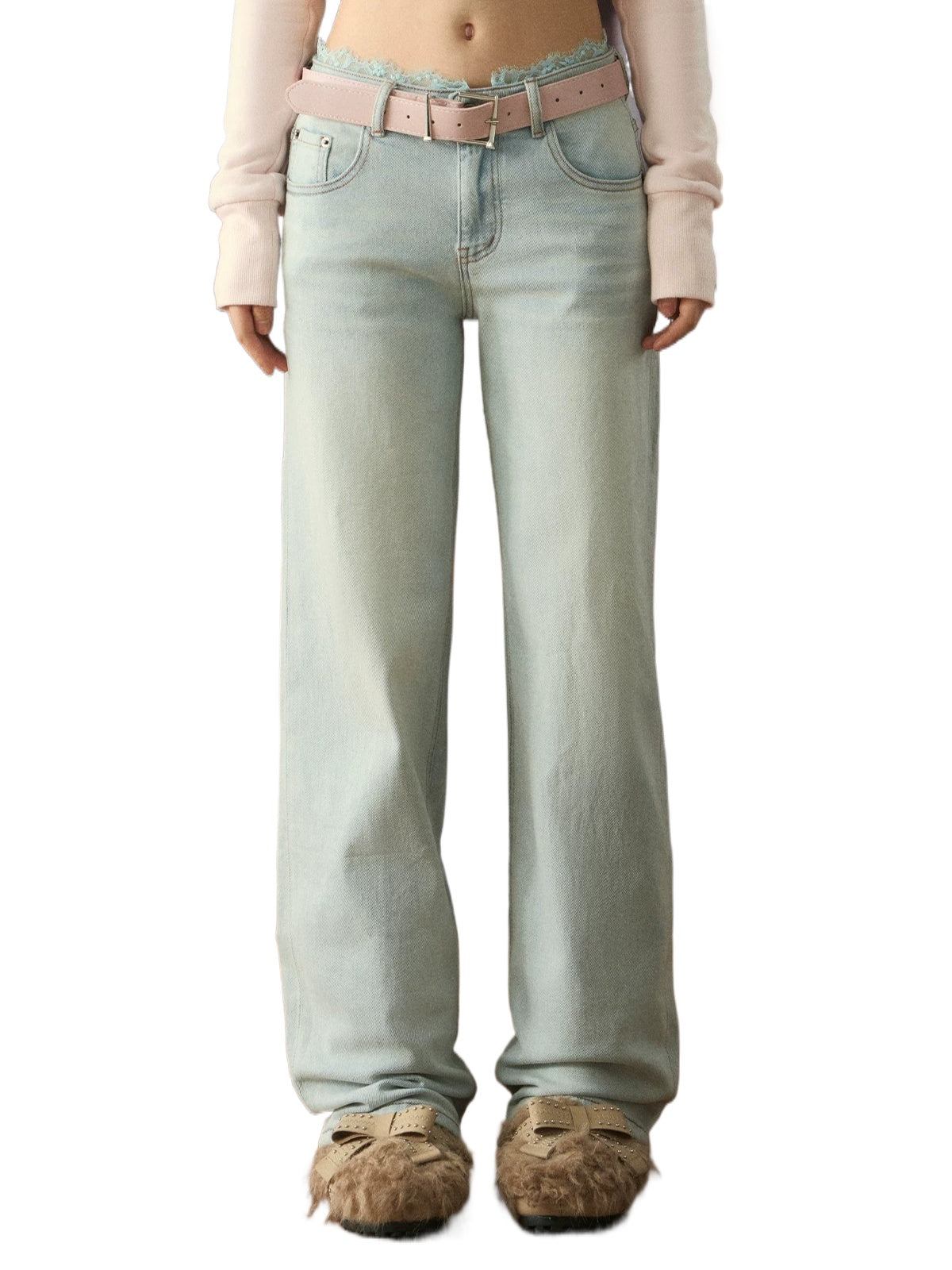 Light Wash Lace Waist Jeans