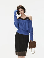 Lace Camisole Layered Fuzzy Knit Sweater