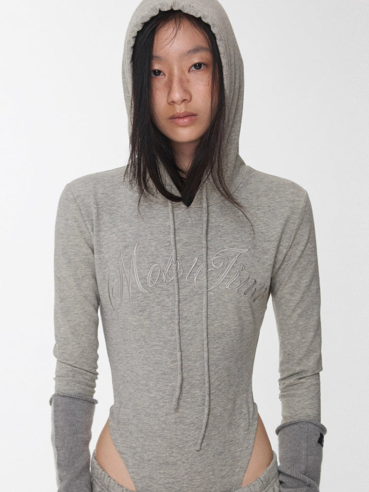 Letter Embroidery Hooded Bodysuit