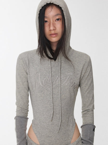 Letter Embroidery Hooded Bodysuit