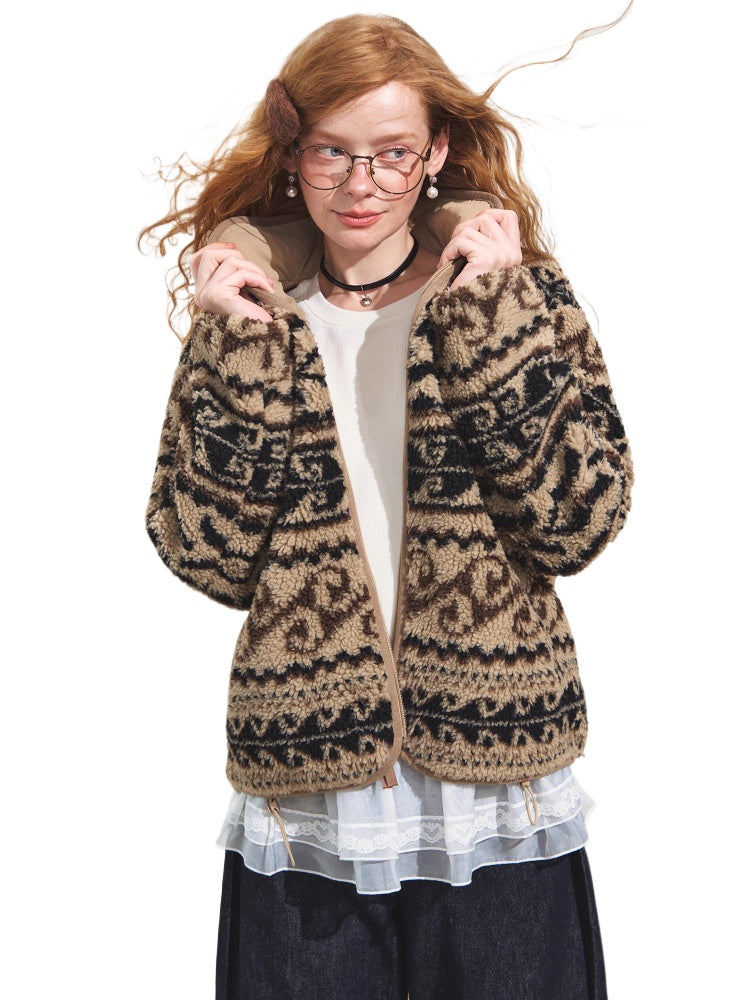 Jacquard Fleece High-neck Oversized Jacket
