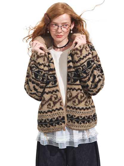 Jacquard Fleece High-neck Oversized Jacket