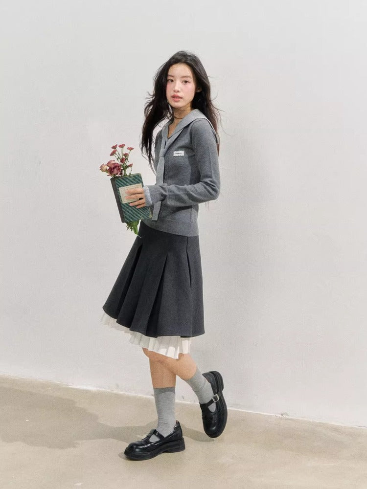 Navy Collar Knit Blouse
