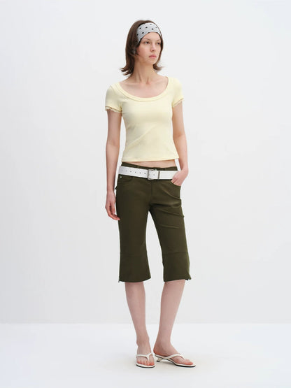 Lace Trim U-neck Tee