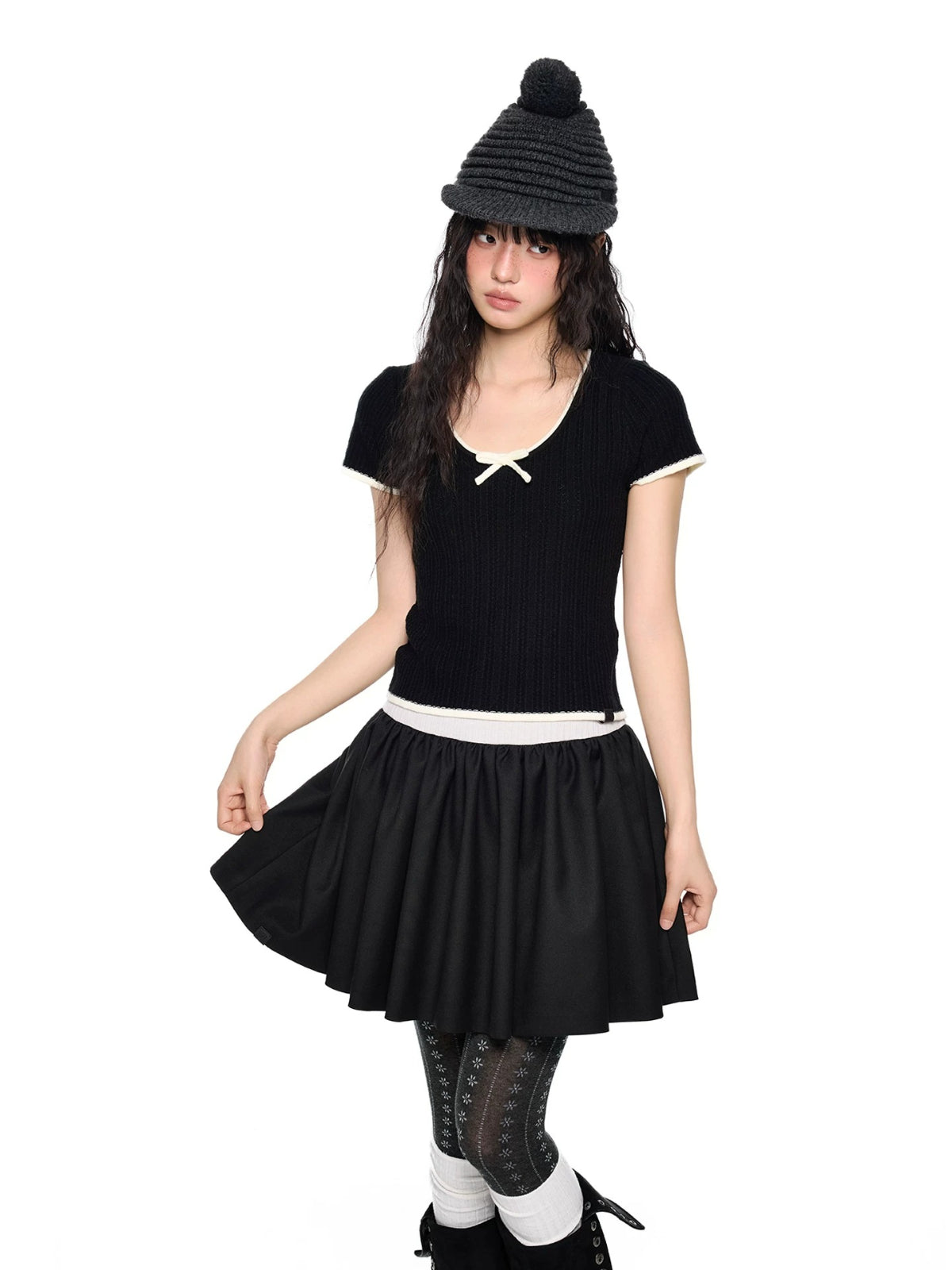 Bow Knit Short Sleeve Top
