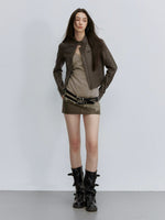 Asymmetric Ruched Lace-Paneled Camisole