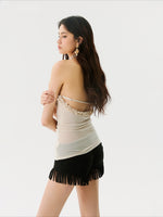 Beige Lace Crossover Strap Tank