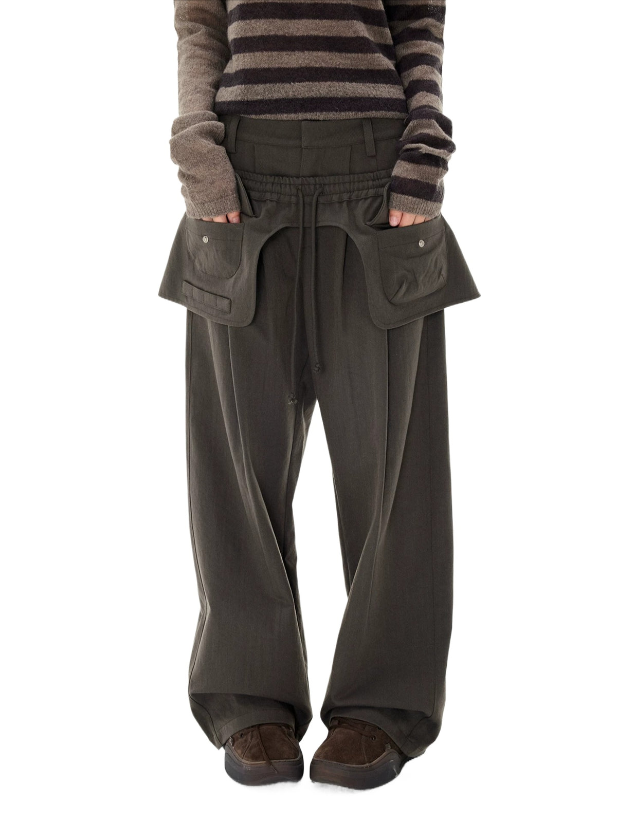 Detachable Skirt Panel Straight Leg Pants