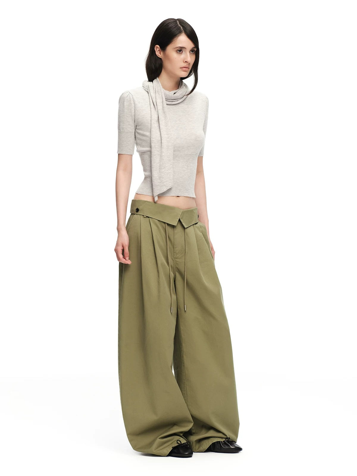 Crossover Wide-Leg Pants