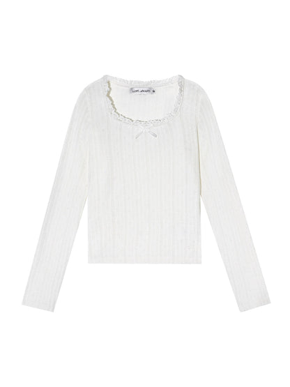 U-Neck Lace Bow Knit Top