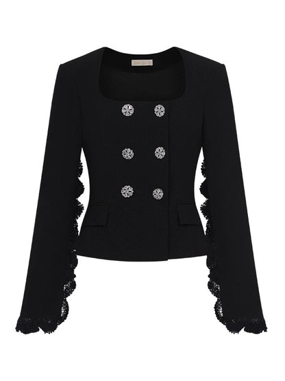 Mirage Vintage Lace-Collar Blazer &amp; Flared Skirt Set