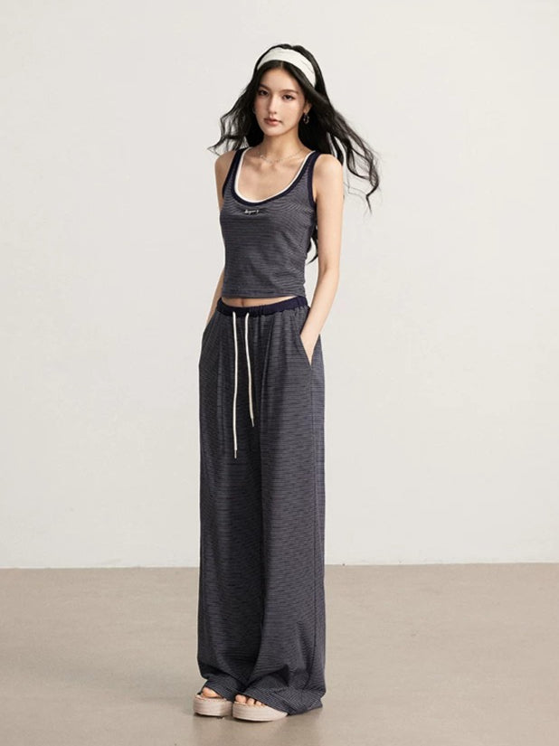 Navy &amp; Gray Striped Tank Pants Set