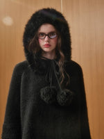 Hooded Faux-Fur Knit Cape Dress