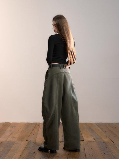 Army Green Wide-Leg Pants