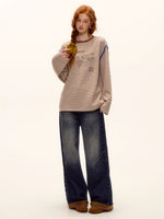 Suede Patchwork Cat-Whisker Wide-Leg Jeans