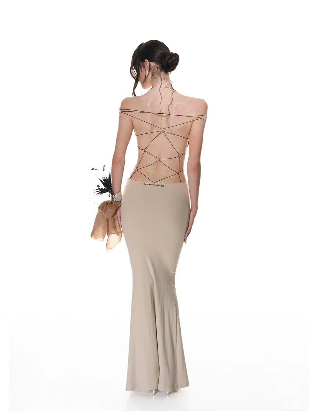 Khaki Lace-Up Halter Mermaid Dress