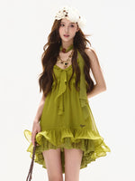 Ruffle Halter Chiffon Mini Dress