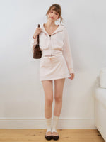 Contrast Embroidered Zip Hoodie & Skirt Set
