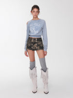 Washed Distressed Knight Cat Graphic Sweatshirt