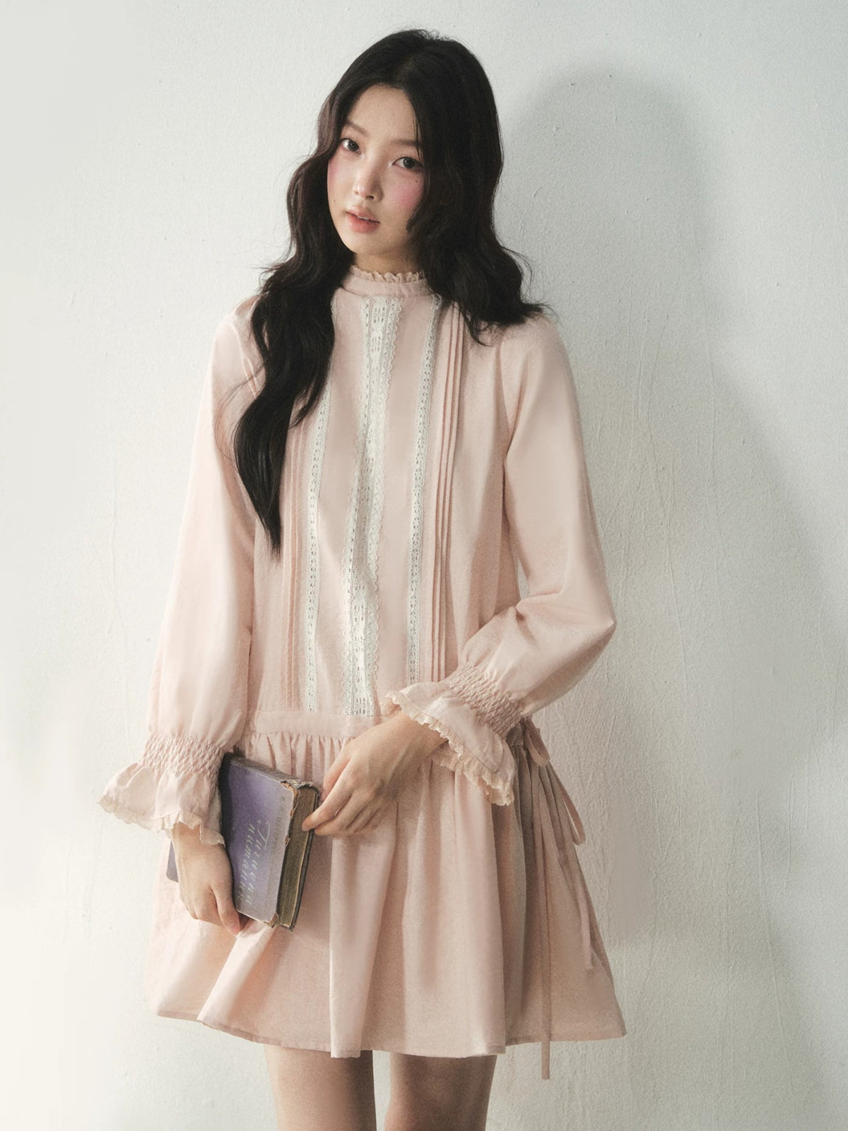 Mock Neck Lace Trim Dress