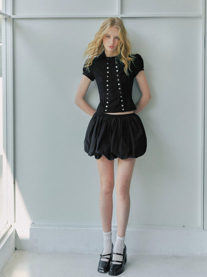 Shell Button Puff Sleeve Shirt