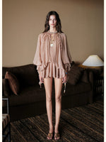 Textured Rope Lantern Sleeve Dress