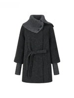 Asymmetric Collar Belted Wool Coat