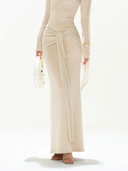 Apricot Ruched Knit Top &amp; Skirt Set