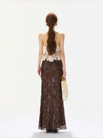 Satin Halter Lace Waist Top
