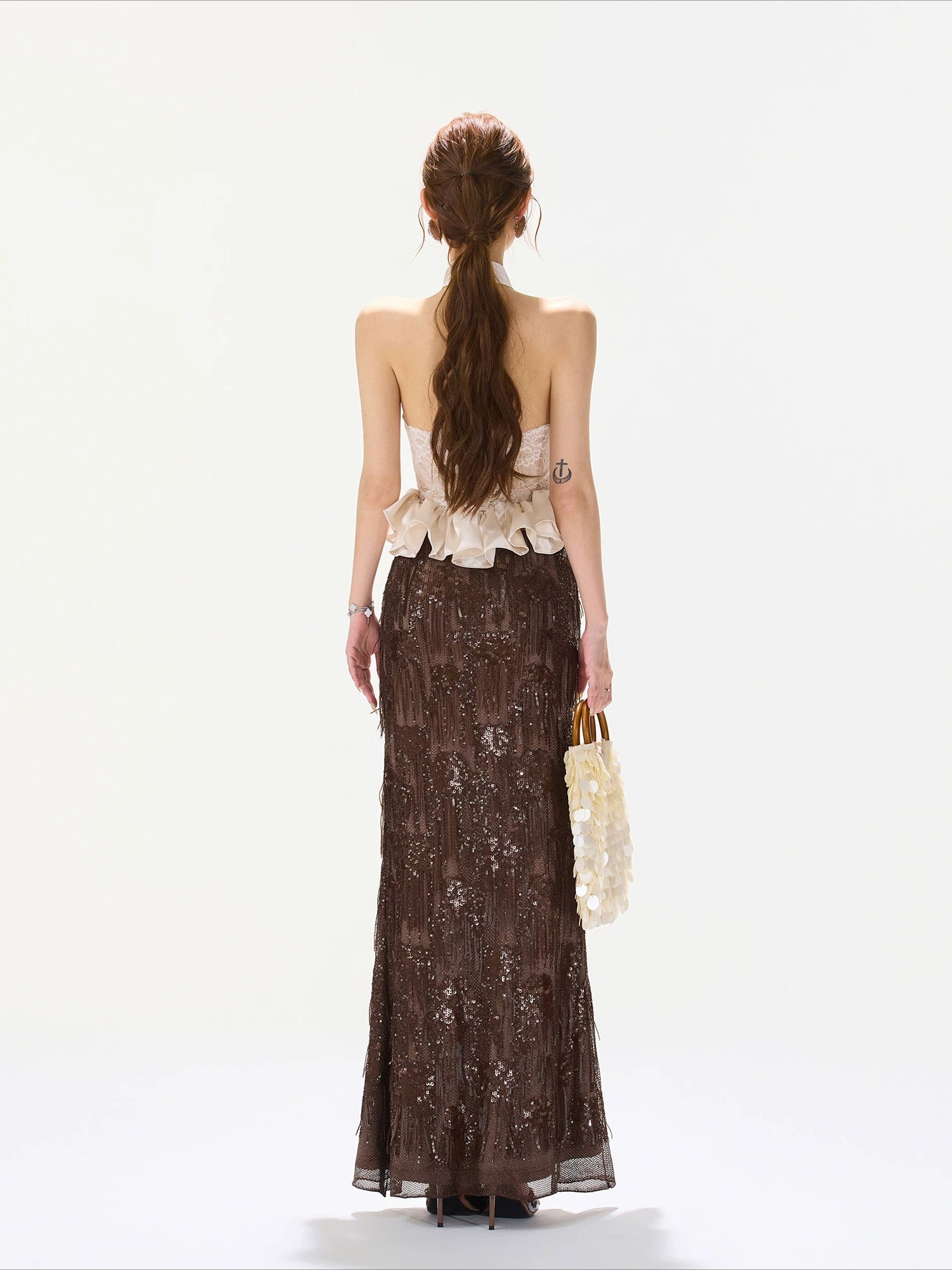 Satin Halter Lace Waist Top