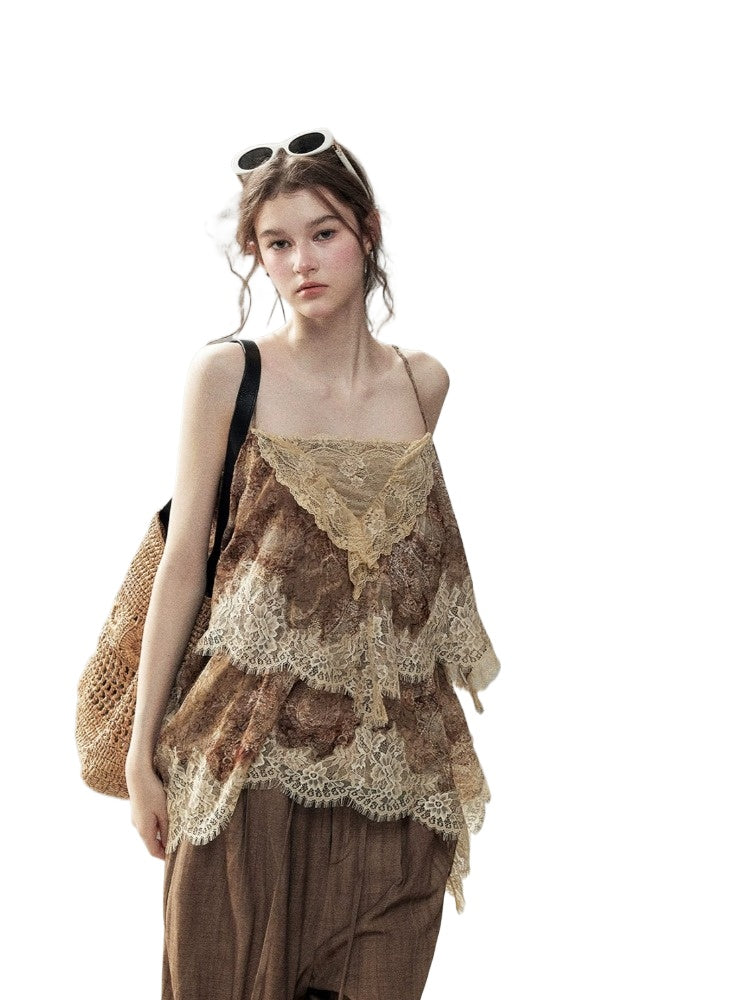Brown Lace Camisole Top