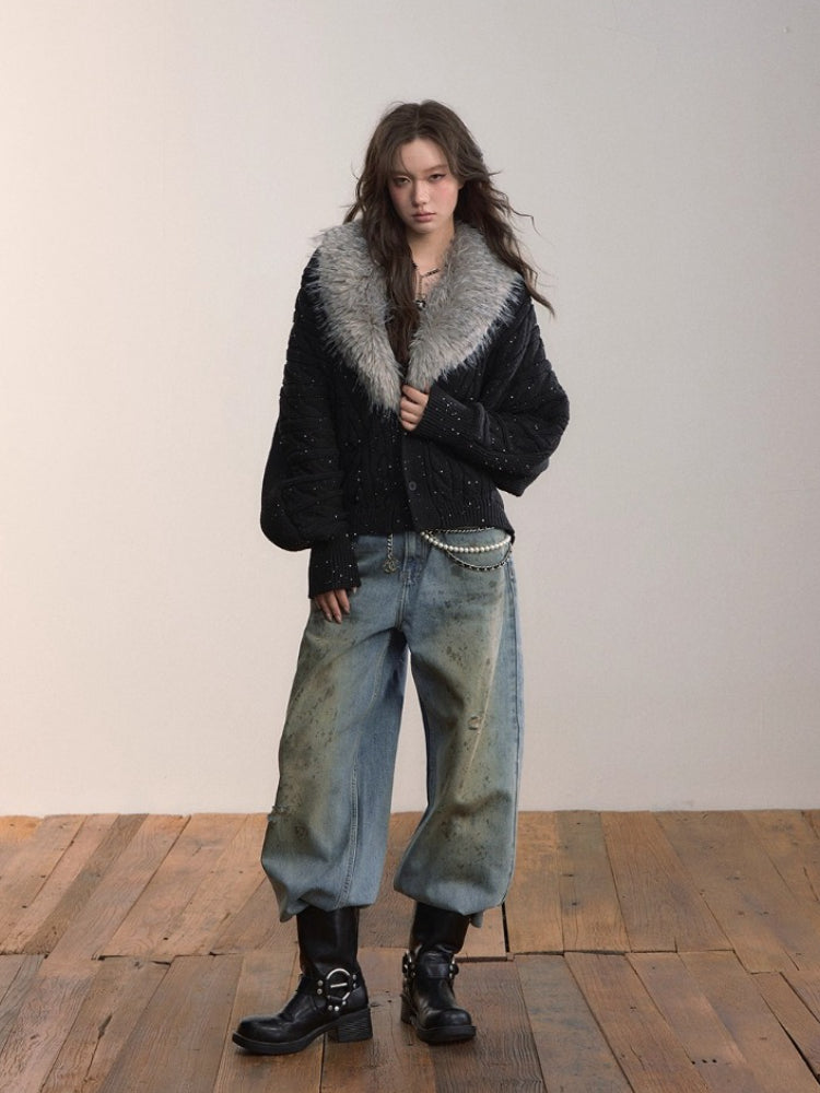 Heavyweight Detachable Fur Collar Cardigan