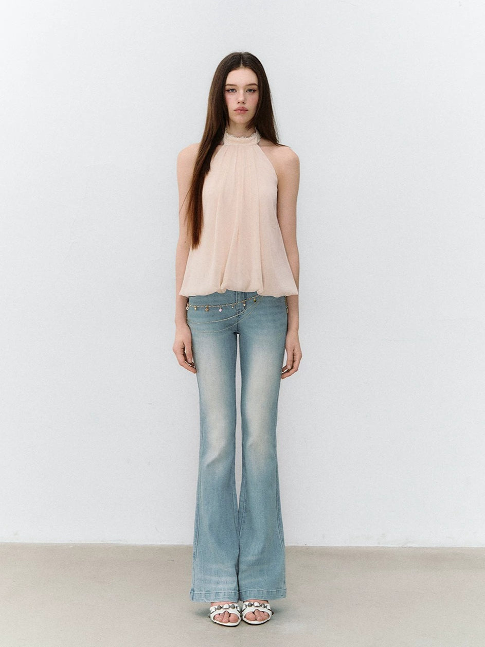 Pleated Halter Chiffon Top