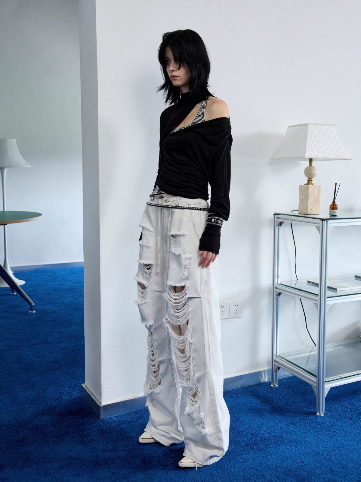 Draped Lyocell Wool Cutout Blouse