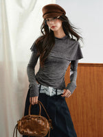 Layered Collar Ruched Knit Top