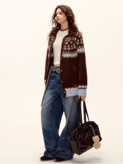 Fair Isle Wool Collar Cardigan