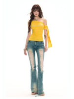 Yellow Asymmetrical Tencel Tank Top