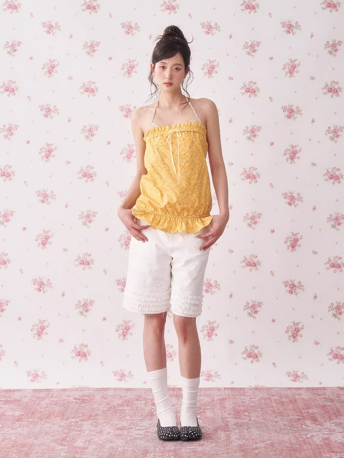 White Lace Trim Casual Shorts