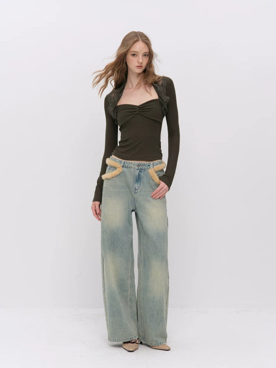 Lace Panel Square Neck Top