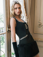 Sable Satin Straight Cut Eco-Fur Dress