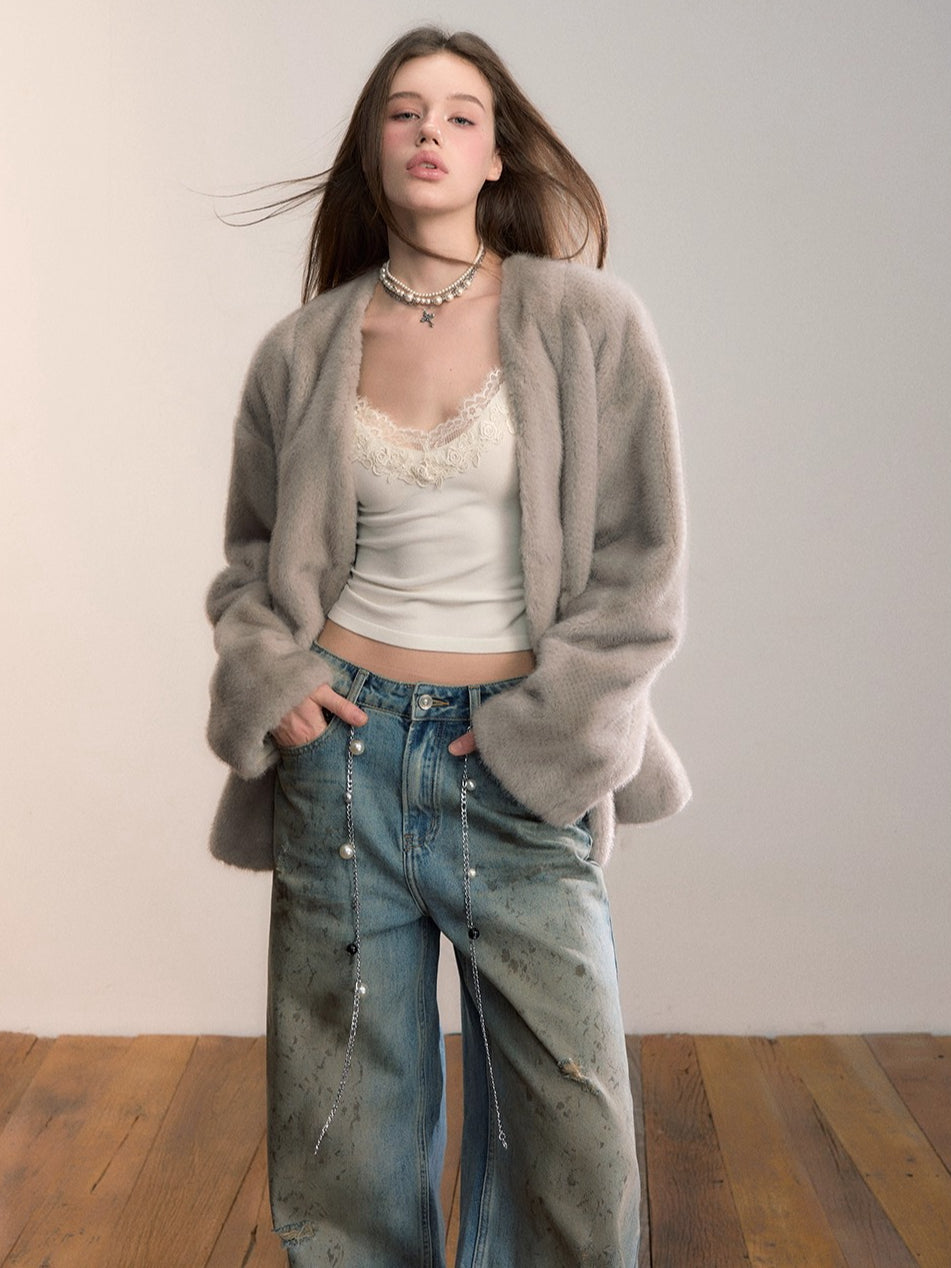 Ombre Faux Fur Pocket Coat