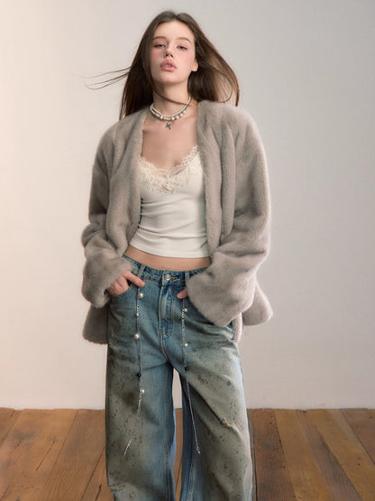 Ombre Faux Fur Pocket Coat