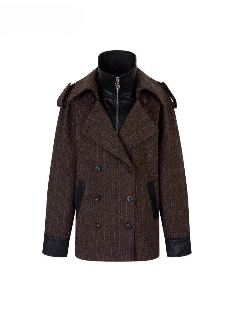 Contrast Splicing Double-Layer Blazer Coat